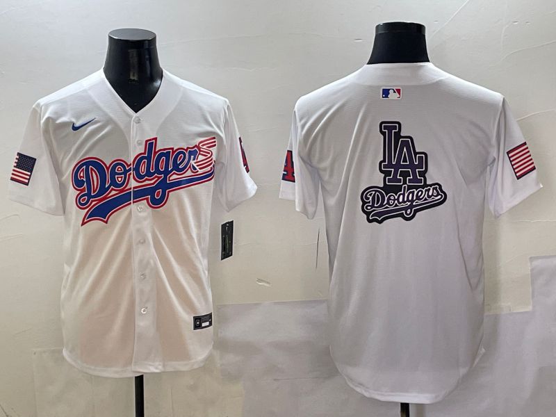 Men Los Angeles Dodgers Blank White national flag second generation joint name Nike 2025 MLB Jersey style 19